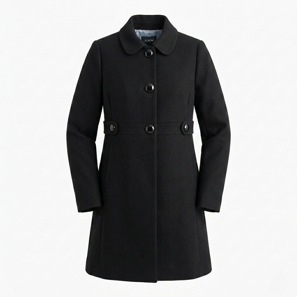 VTG J.‎ Crew Black Overcoat Wool Blend Top Coat Jacket Womens Size 6 Style 99299